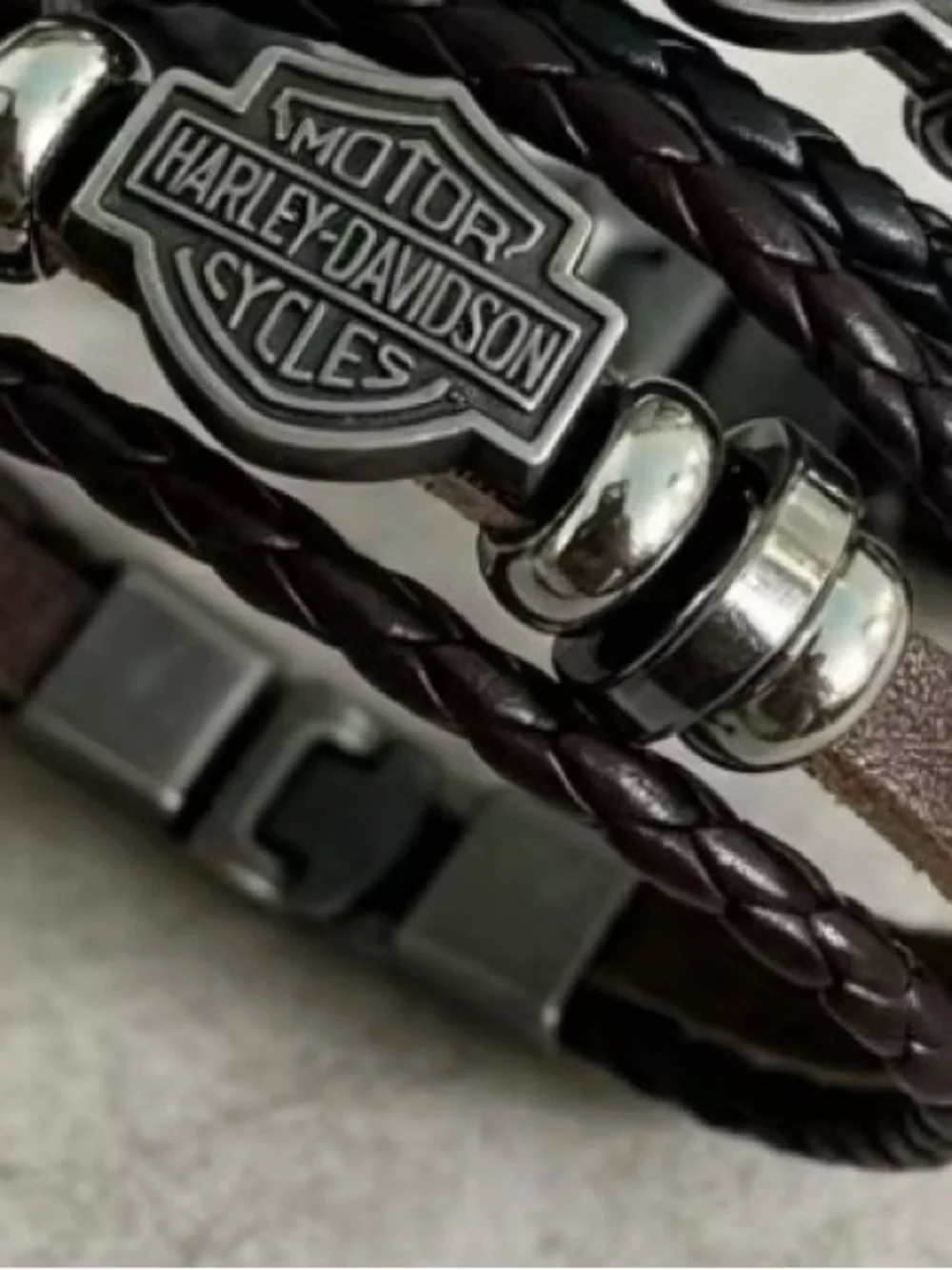 Harley-Davidson Brown Braided Leather Multistrand Bracelet